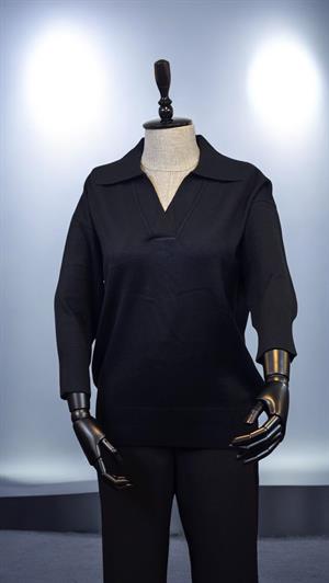 ON FASHION TRUVAKAR KOL PATLI POLO YAKA BLUZ - SİYAH
