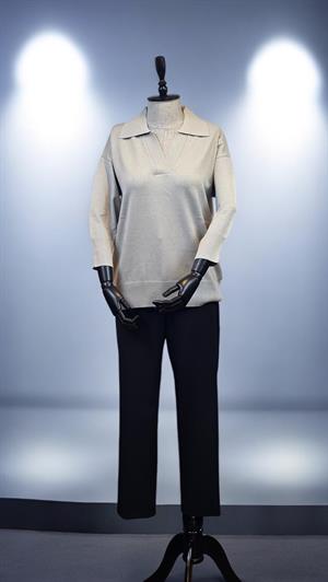 ON FASHION TRUVAKAR KOL PATLI POLO YAKA BLUZ - GRİ