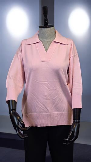 ON FASHION TRUVAKAR KOL PATLI POLO YAKA BLUZ - PEMBE
