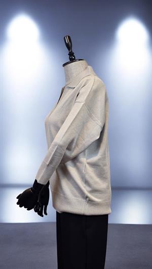 ON FASHION TRUVAKAR KOL PATLI POLO YAKA BLUZ - GRİ