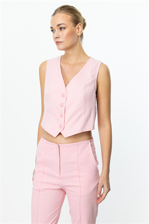 ON FASHION V YAKA DÜĞMELİ YELEK - PEMBE