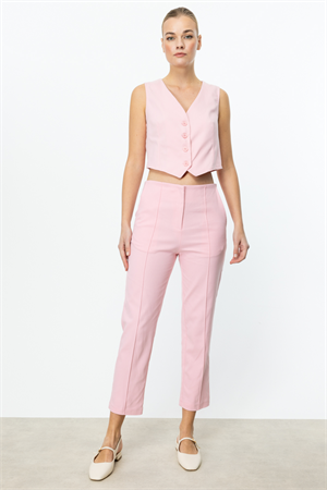 ON FASHION V YAKA DÜĞMELİ YELEK - PEMBE