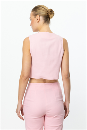 ON FASHION V YAKA DÜĞMELİ YELEK - PEMBE