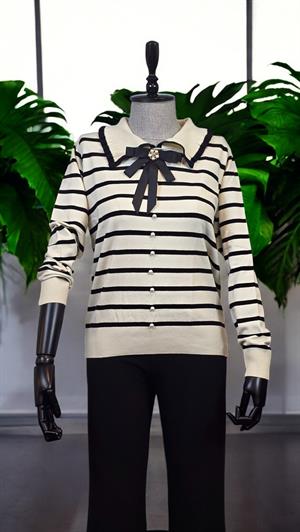 ON FASHION Yakalı Fiyonklu Düğmeli Kazak - ekrusiyah
