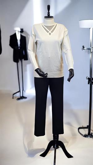 ON FASHION YAKASI ÇAPRAZ DETAYLI KAZAK - EKRU