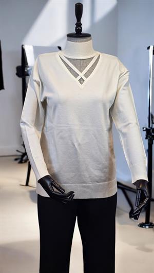 ON FASHION YAKASI ÇAPRAZ DETAYLI KAZAK - EKRU