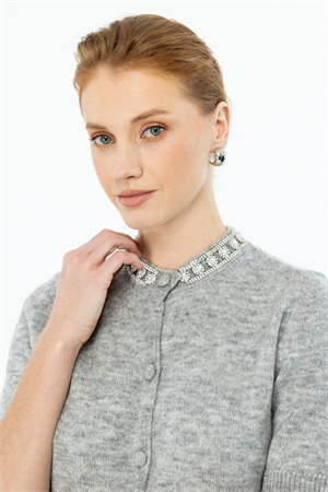 ON FASHION YAKASI TAŞLI HIRKA - GRİ