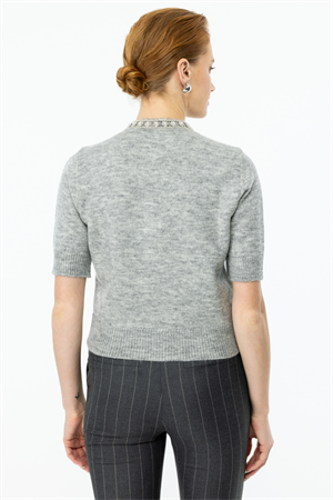 ON FASHION YAKASI TAŞLI HIRKA - GRİ