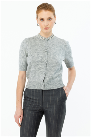 ON FASHION YAKASI TAŞLI HIRKA - GRİ
