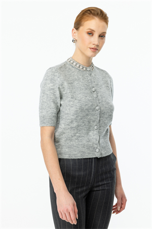 ON FASHION YAKASI TAŞLI HIRKA - GRİ