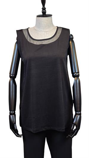 ON FASHION YAKASI TÜL SIFIR YAKA BLUZ - SİYAH