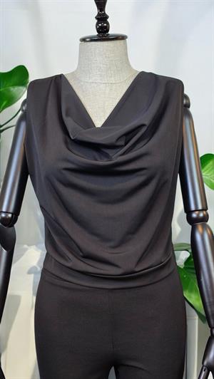 ON FASHION Yanı Fermuarlı Degaje Yaka Kolsuz Bluz - Siyah