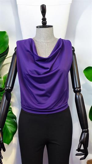 ON FASHION Yanı Fermuarlı Degaje Yaka Kolsuz Bluz - Mor