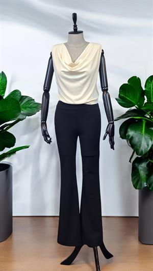 ON FASHION Yanı Fermuarlı Degaje Yaka Kolsuz Bluz - Ekru