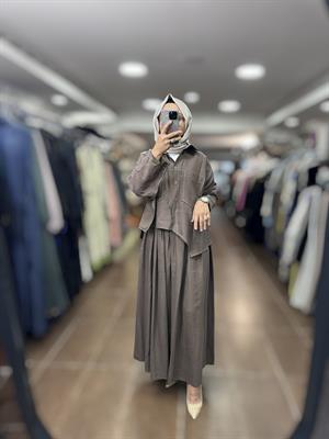 PUREVA 2681-TCE-25Y TENCEL TUNİK ETEK TAKIM - ÇİKOLATA