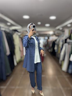 PUREVA MODAL TUNİK & TENCEL YELEK PANTOLON TAKIM - İNDİGO