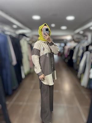 PUREVA TENCEL TUNİK PANTOLON TAKIM - BEJ/ÇİKOLATA