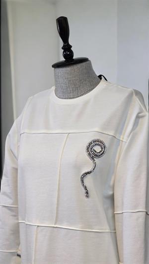 Taş Şeritli Sweat - Ekru