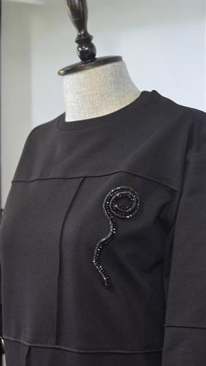 Taş Şeritli Sweat - Siyah