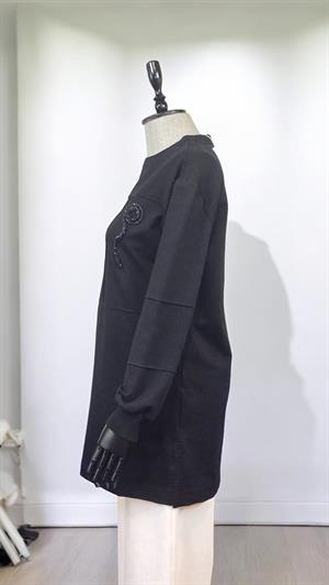 Taş Şeritli Sweat - Siyah