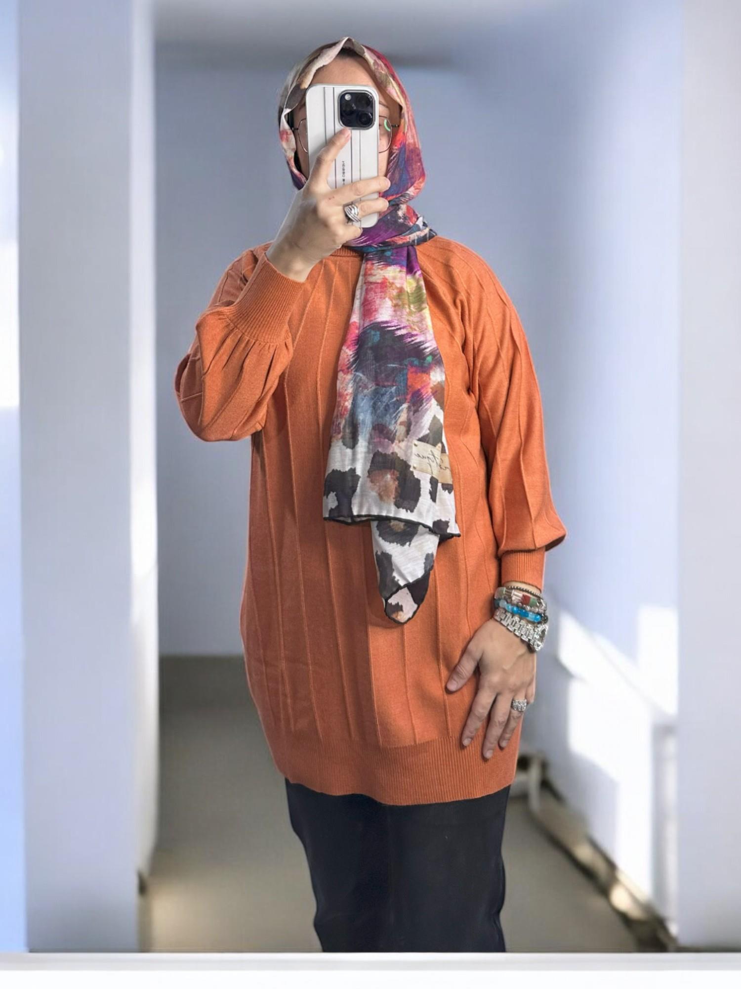 Ghisa Reglan Kol Triko Tunik - Orange