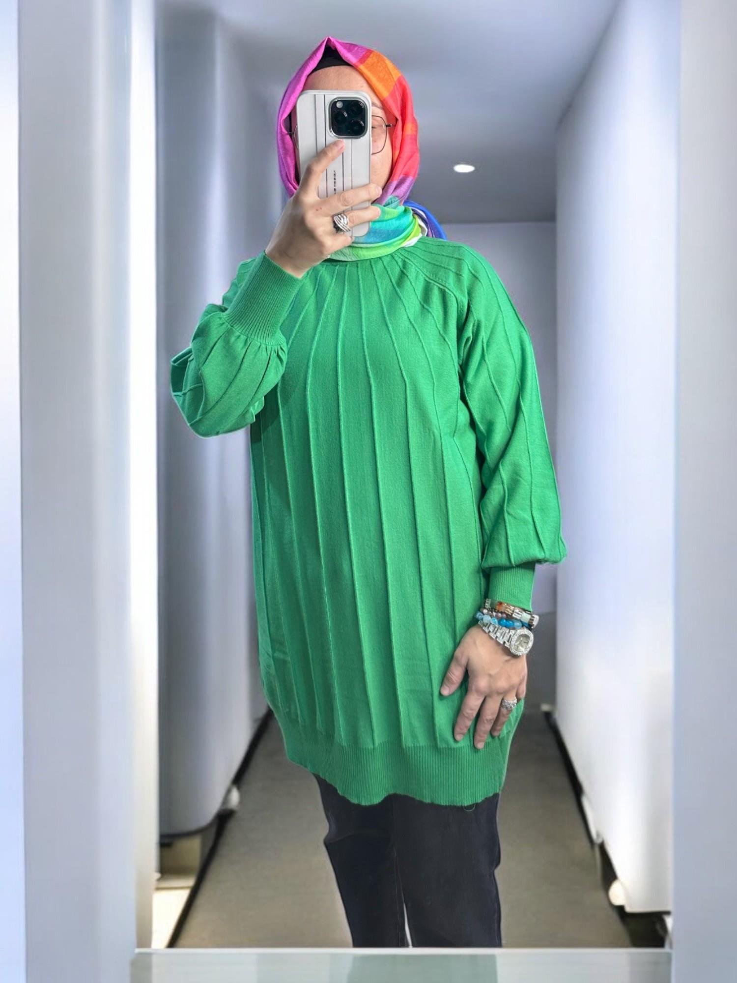 Ghisa Reglan Kol Triko Tunik - Yeşil
