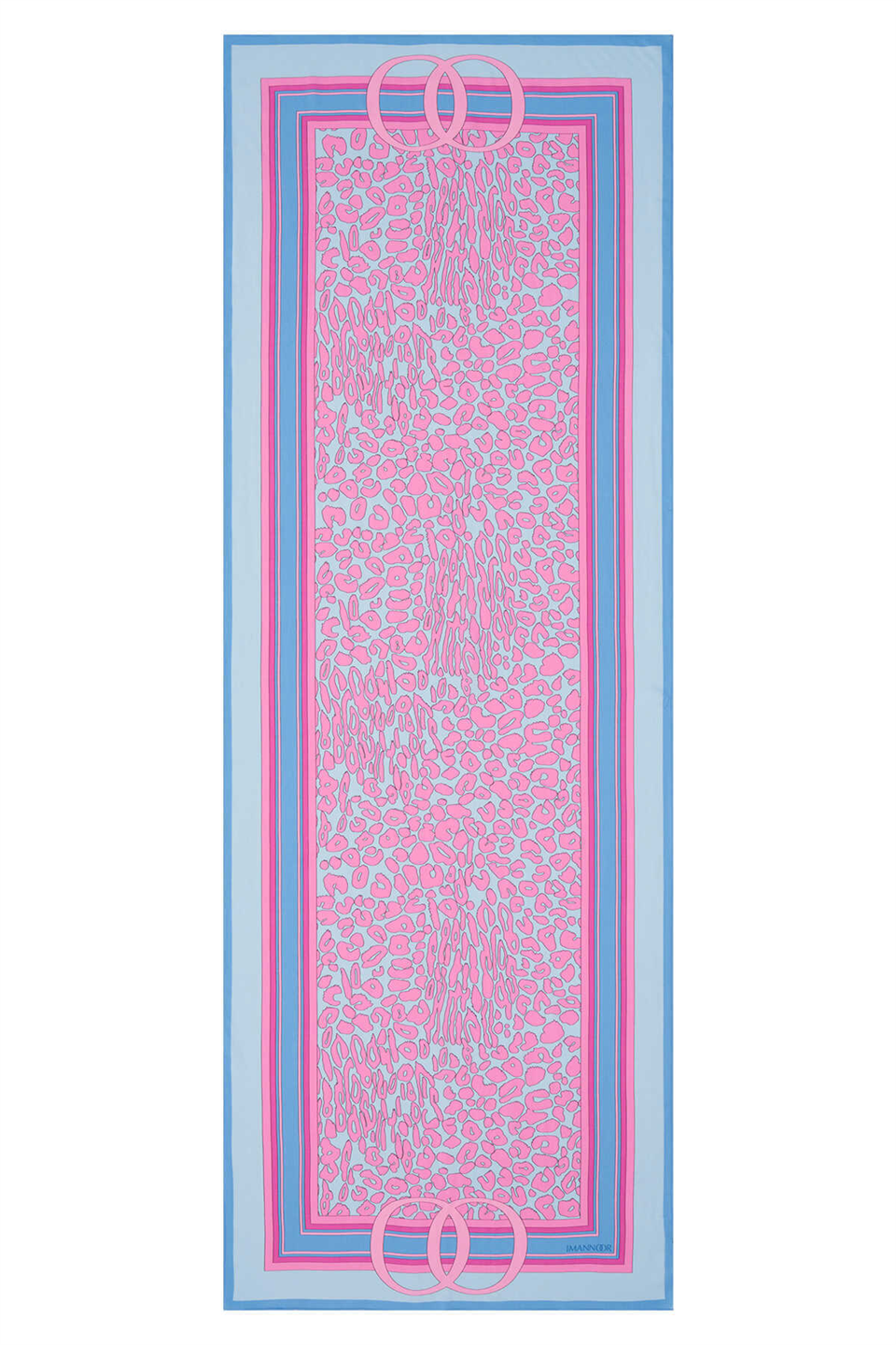 İmannoor Noor Logo Mavi Leopar Floş Viskon Şal 70x200