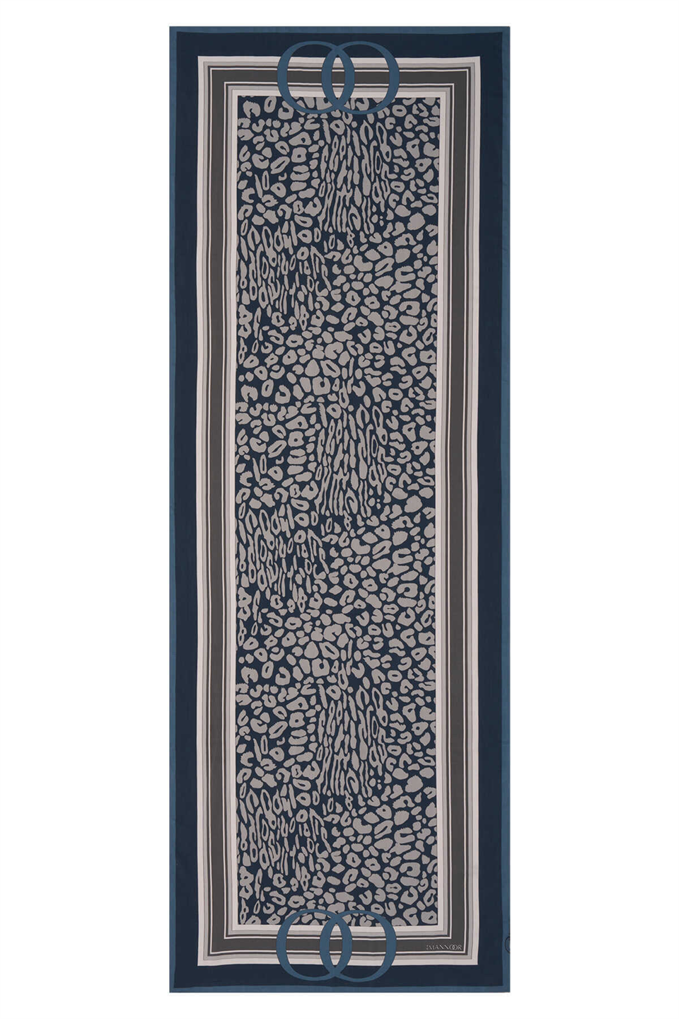 İmannoor Noor Logo Petrol Mavi Leopar Floş Viskon Şal 70x200
