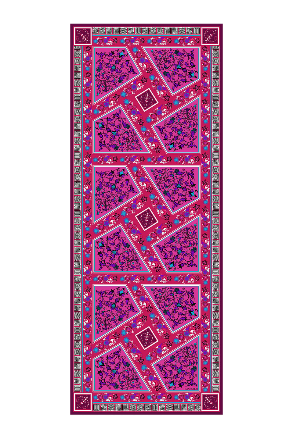 İmannoor Tezhip Fuşya Krep İpek Şal 80x210