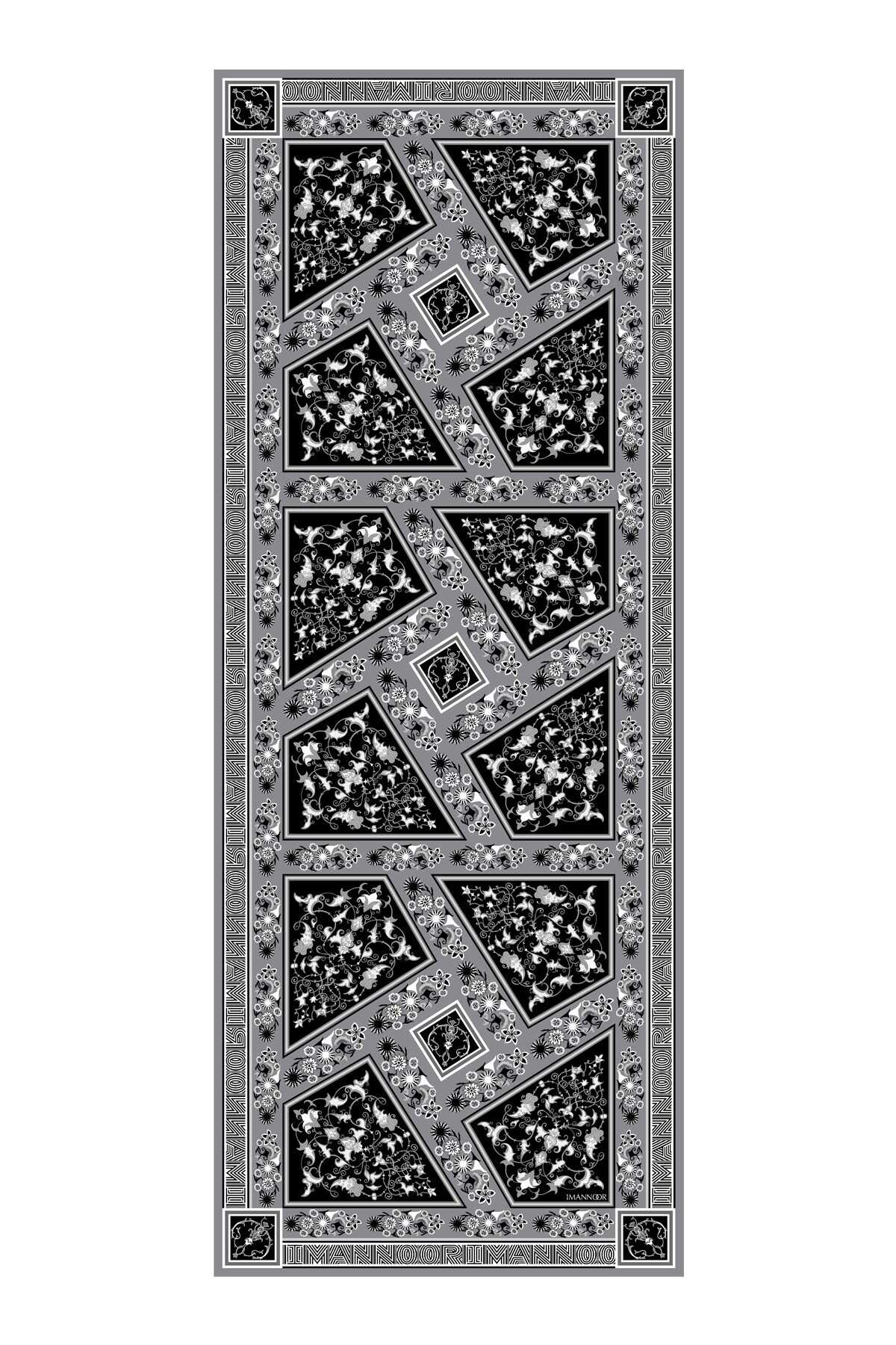 İmannoor Tezhip Siyah Krep İpek Şal 80x210