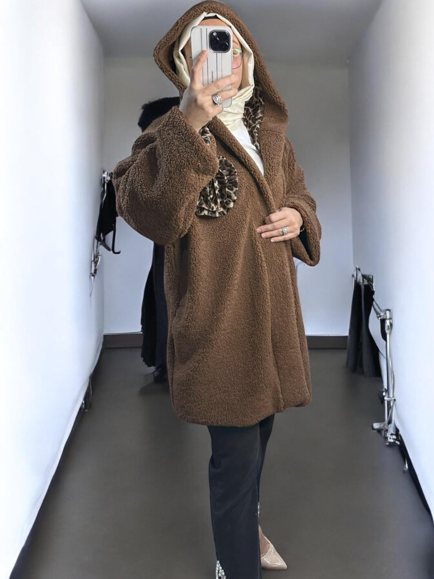 İTALY LEOPAR DETAY PELUŞ CEKET - KAHVE