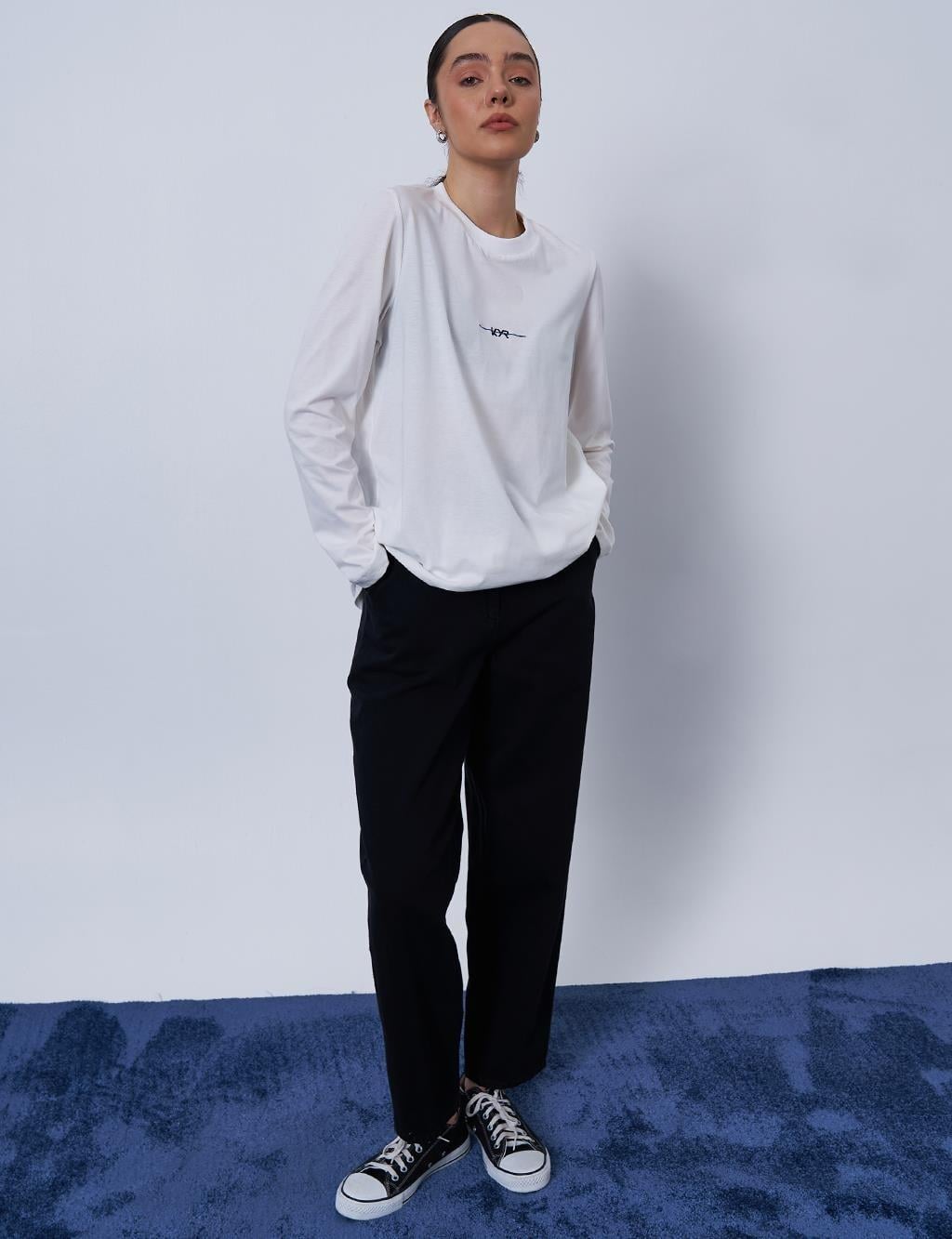KAYRA KY-B25-70008 Logolu Örme Sweatshirt - Optik Beyaz