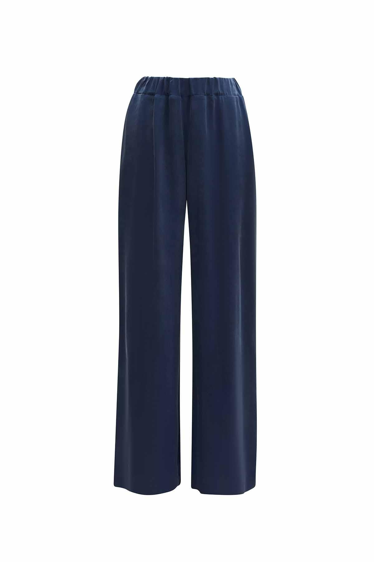 Miss Dalida T25Y-7026 Beli Lastikli Bol Paça Cupro Pantolon - Navy Blue