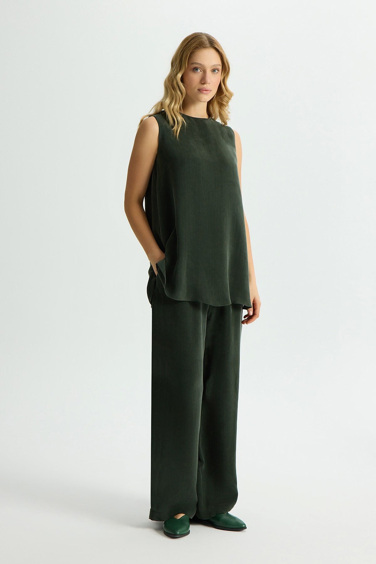 Miss Dalida T26Y-7003 Bol Paça Basic Cupro Pantolon - Khaki