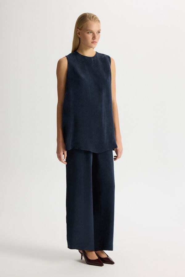 Miss Dalida T26Y-7003 Bol Paça Basic Cupro Pantolon - DARK NAVY