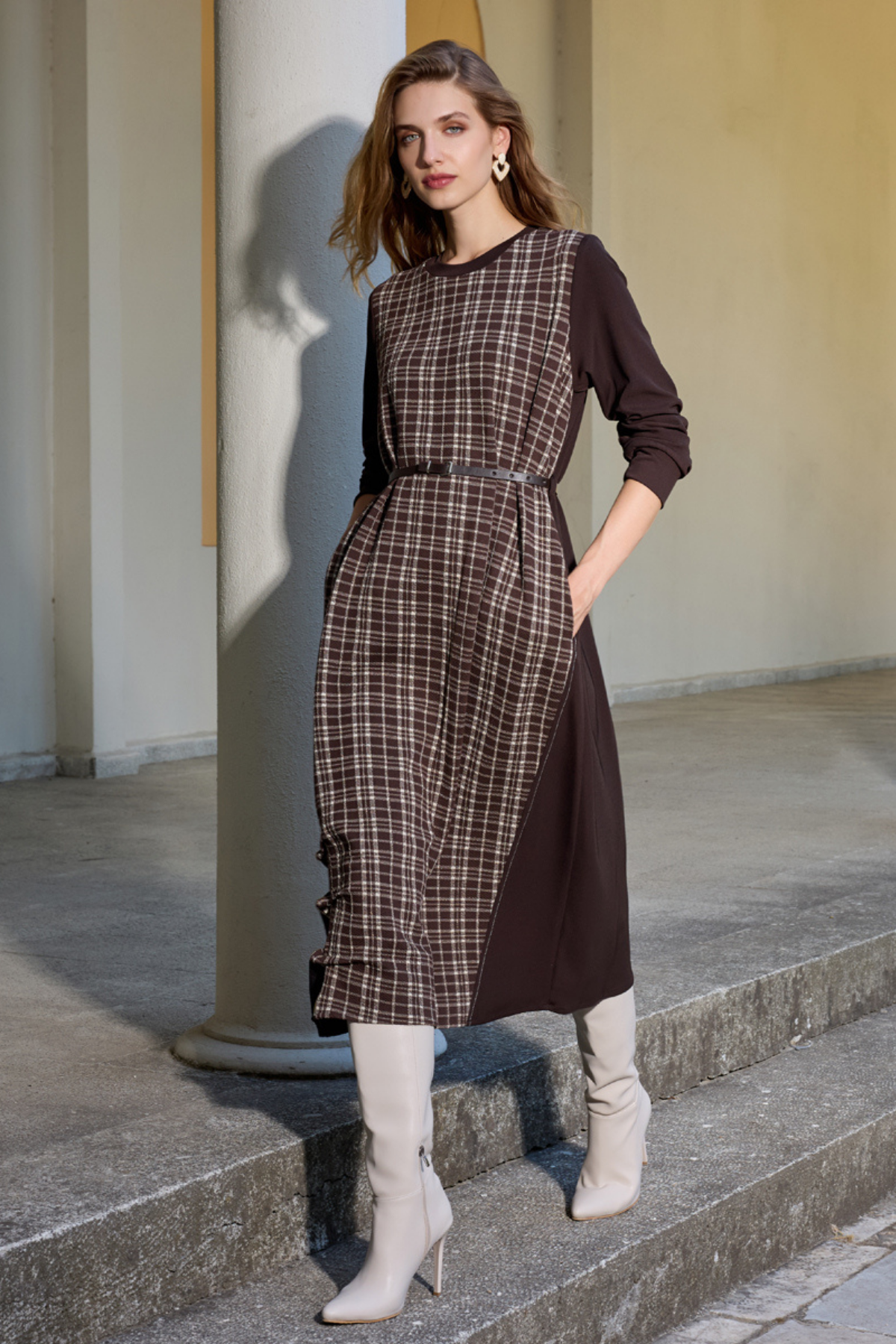 MissWhence 36814 Desenli Elbise - Kahverengi