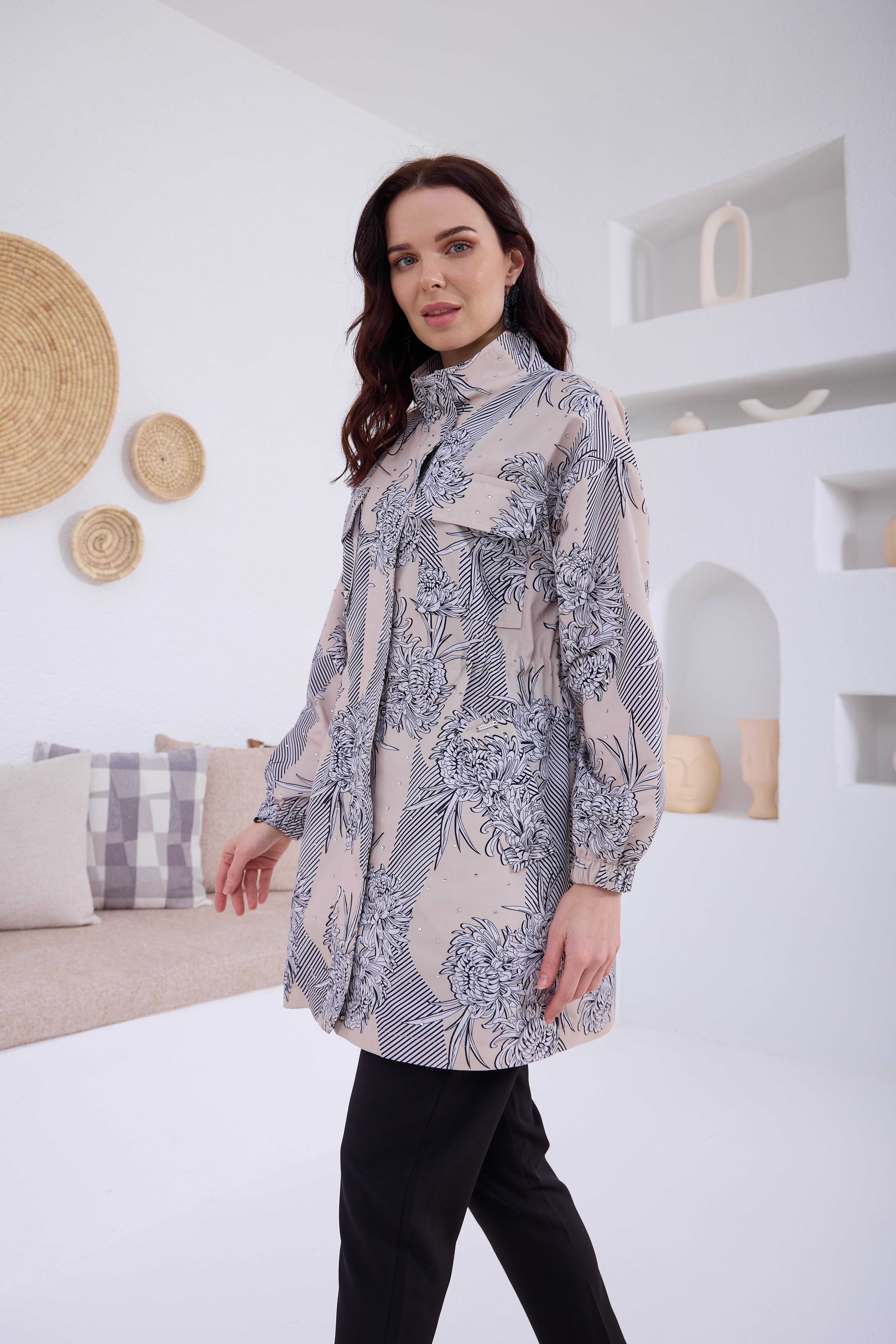 MOODBASIC DESENLİ SERPME TAŞLI TRENCH - BEJ