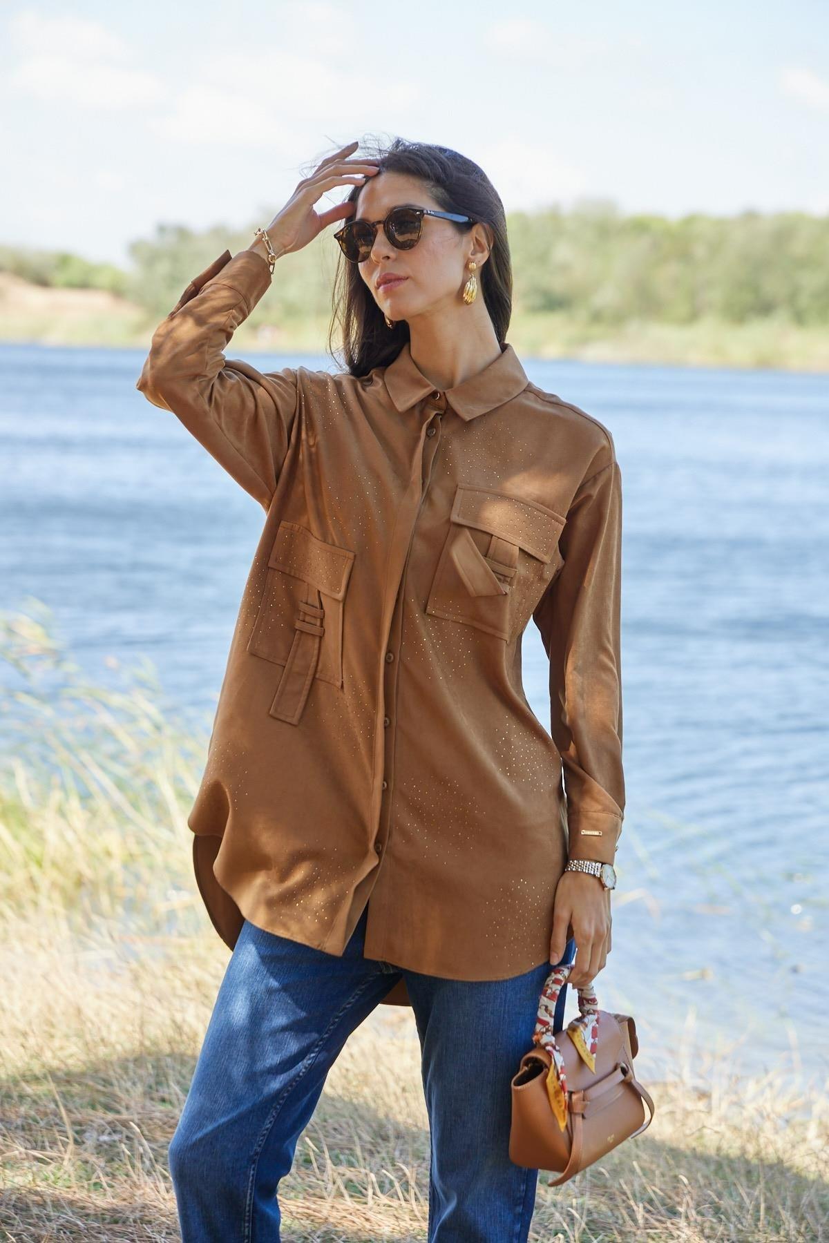 Moodbasic MB11.295 TAŞLI SÜET GÖMLEK - CAMEL