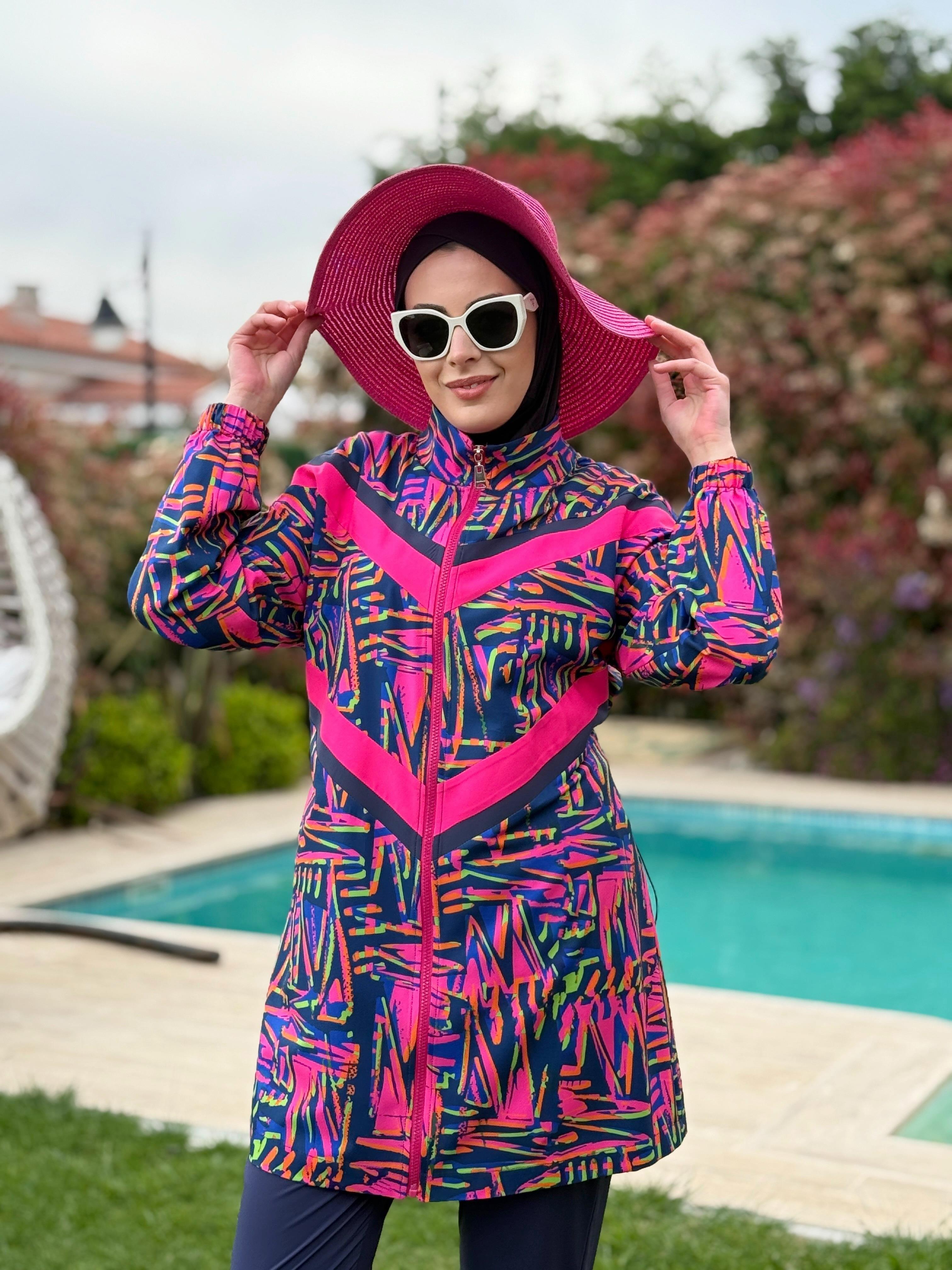 Moodbasic RENKLİ DESENLİ TESETTÜR MAYO - FUŞYA