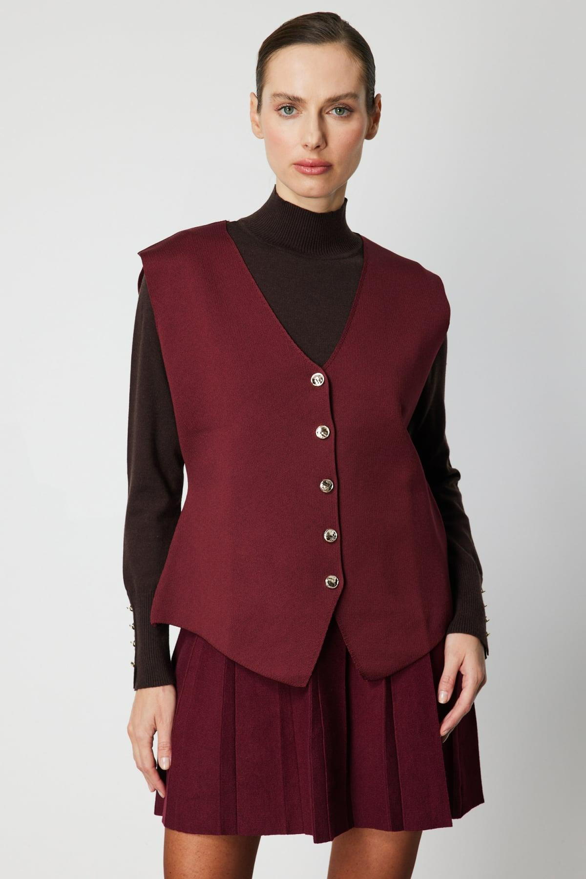 ON FASHION 26K.ON.YLK.66915.01 DÜĞMELİ V YAKA YELEK - BORDO