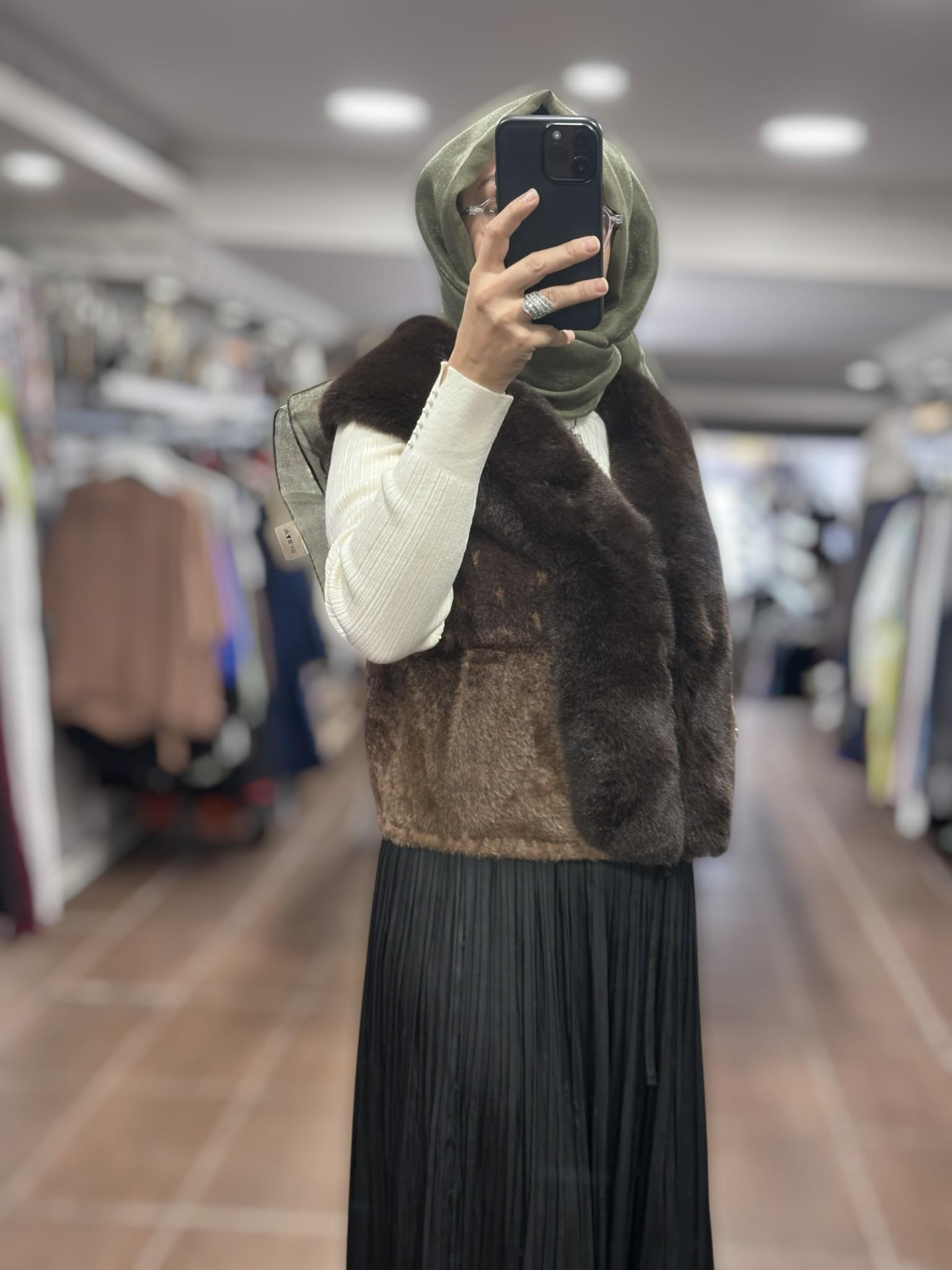 ON FASHION 26K.YLK.60916 KÜRK YELEK - KAHVE