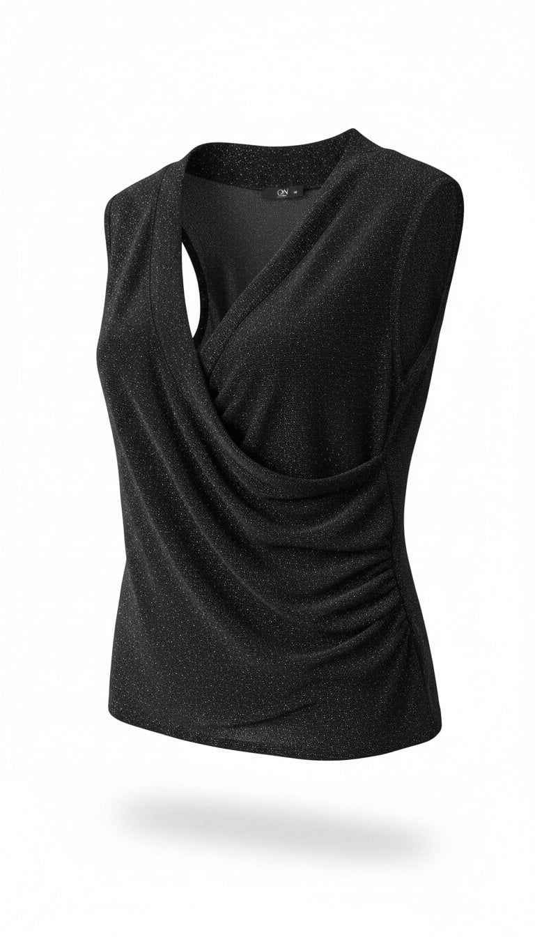 ON FASHION 26Y.ON.BLZ.71383.01 SİMLİ KUMAŞ V YAKA KOLSUZ BLUZ - SİYAH