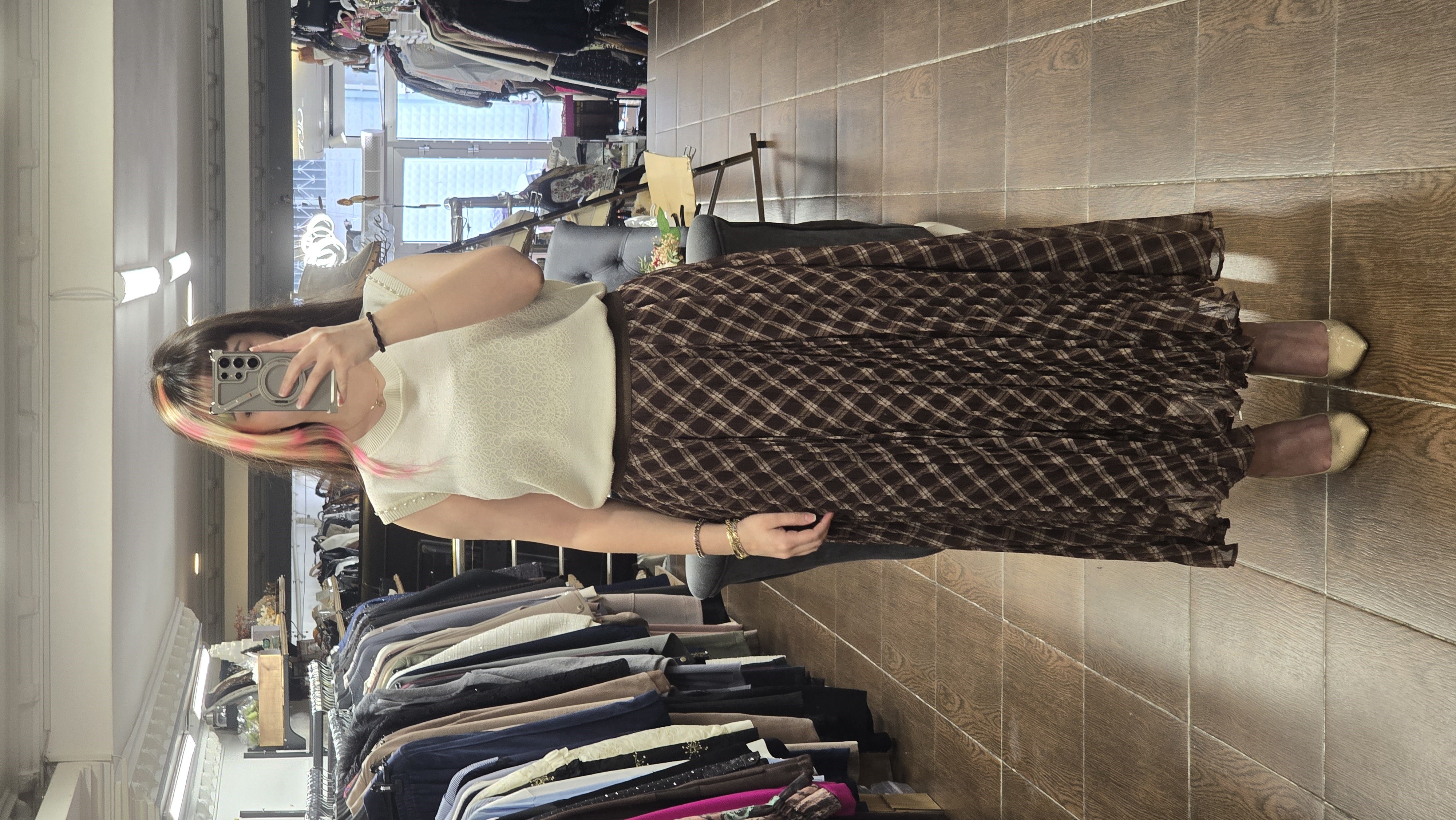 ON FASHION 26Y.ON.ETK.74218.01 BELİ LASTİKLİ MİDİ BOY FIRFIR ETEK-KAHVE