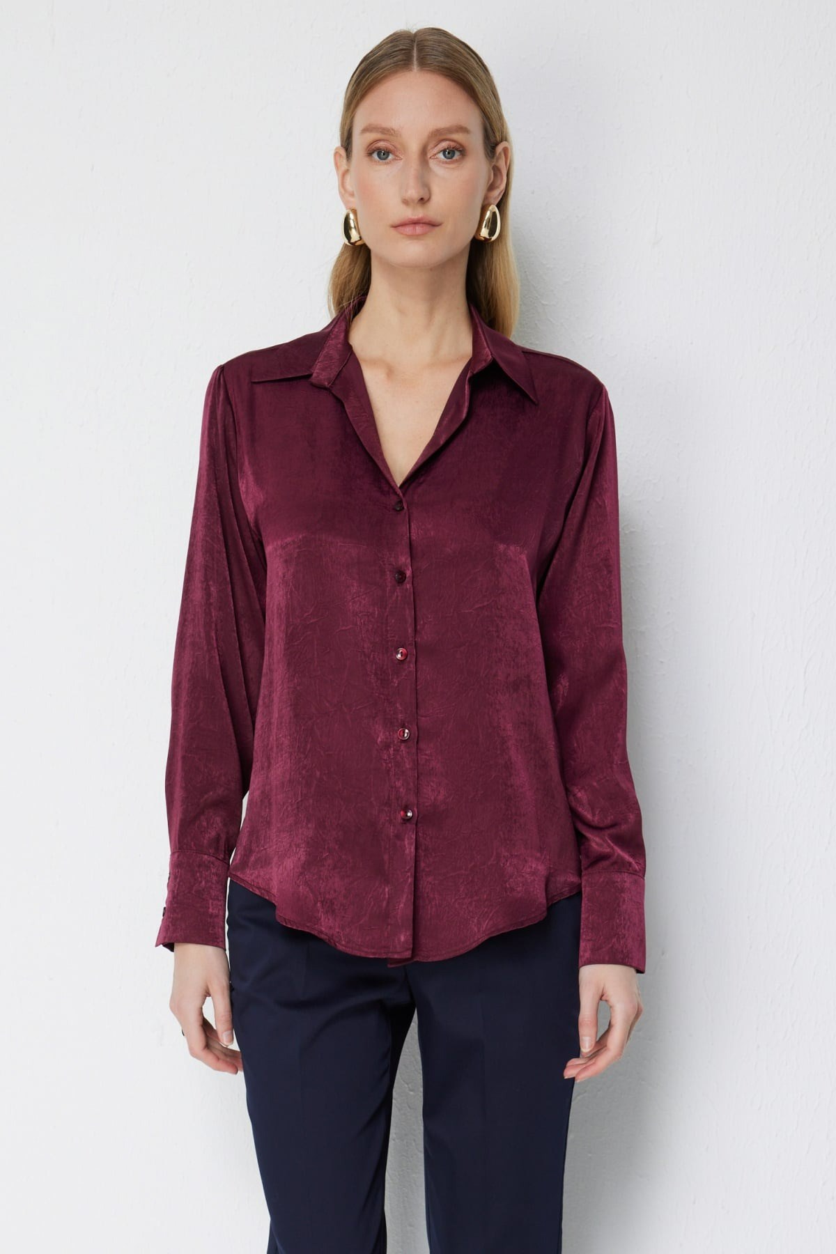 ON FASHION 26Y.ON.GML.74326.01 SATEN UZUN KOL GÖMLEK - BORDO