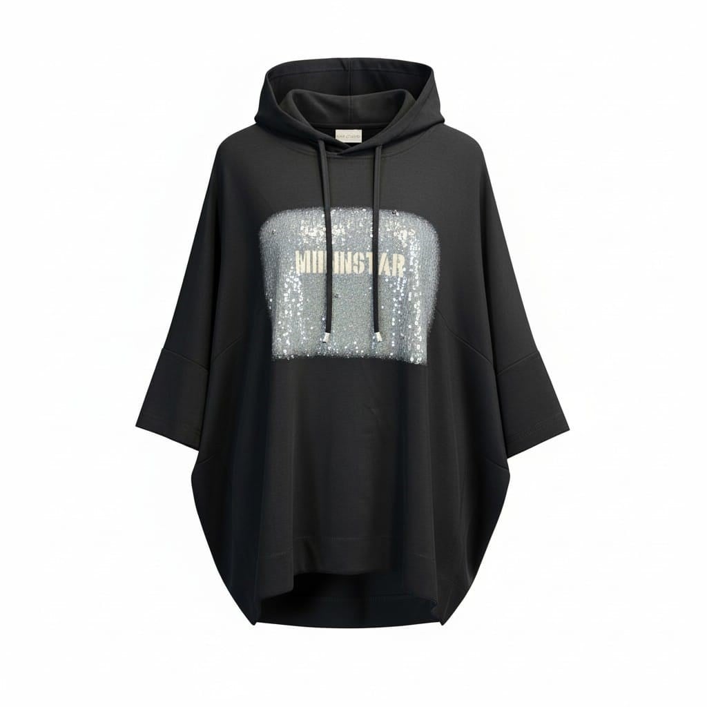ON FASHION 26Y.ON.SWT.76322.01 BASKILI KAPŞONLU YARIM KOL SWEAT-SİYAH