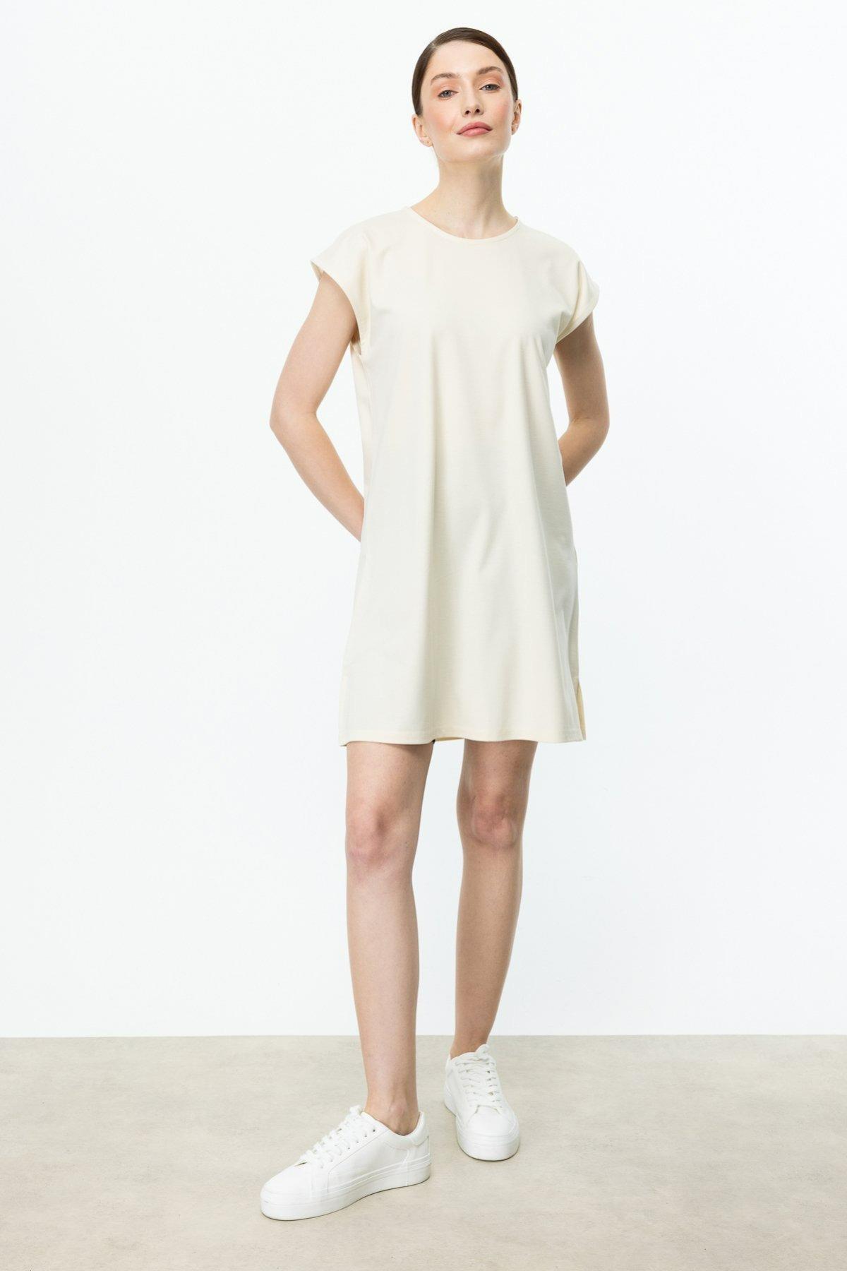 ON FASHION 51419 SIFIR YAKA UZUN BASİC TUNİK BLUZ - KREM