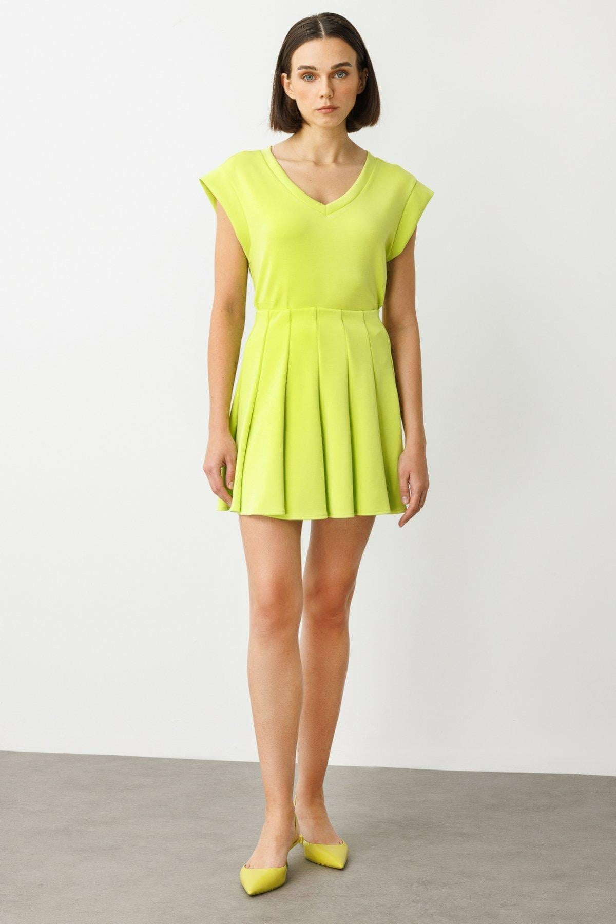 ON FASHION 54234 DİKİŞLİ PİLELİ ETEK - FISTIK