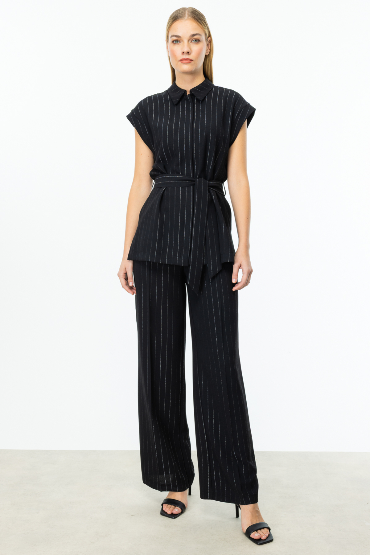 ON FASHION BOL ÇİZGİLİ PANTOLON - SİYAH