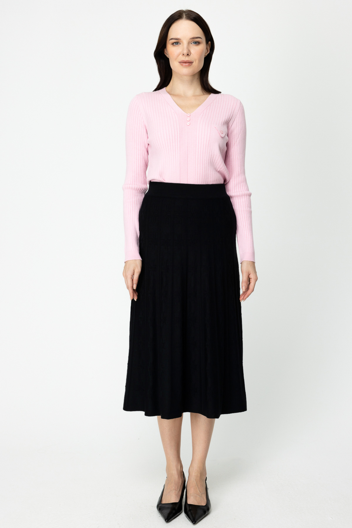 ON FASHION Desenli Triko Etek - Siyah