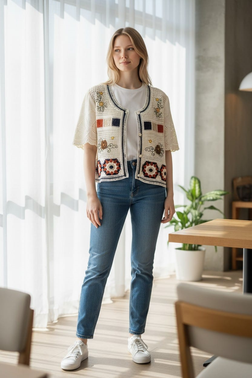 ON FASHION ÖRGÜLÜ KARPUZ KOL BLUZ - EKRU